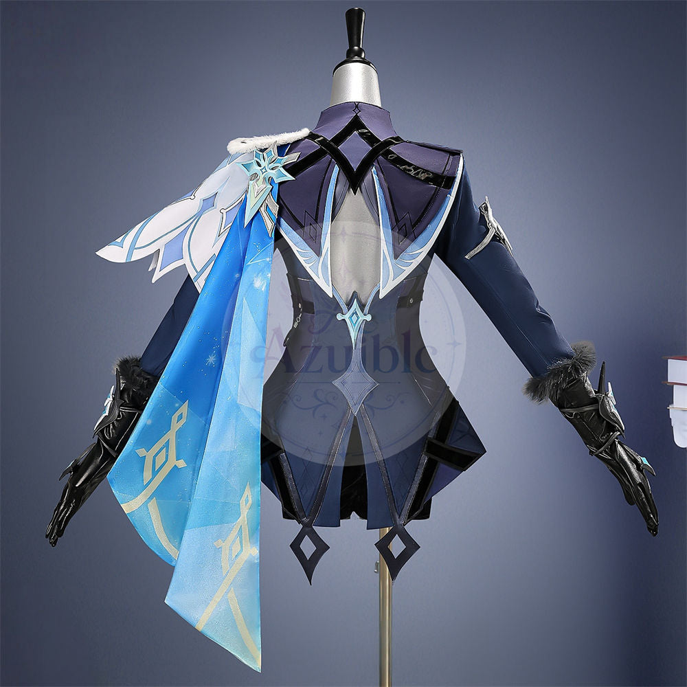 Azuiblc 原神 蛍 戦闘服「冬の夜を狩る者」コスプレ衣装 　3dPLa材質パーツ　スネージナヤ 制服風コスチューム Genshin Impact cosplay　ハロウィン イベント・舞台対応（副本）