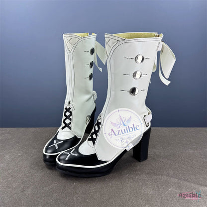 Azuiblc 鳴潮 リリー コスプレブーツ 靴 金属パーツ付き 刺繍デザイン ヒール約7cm