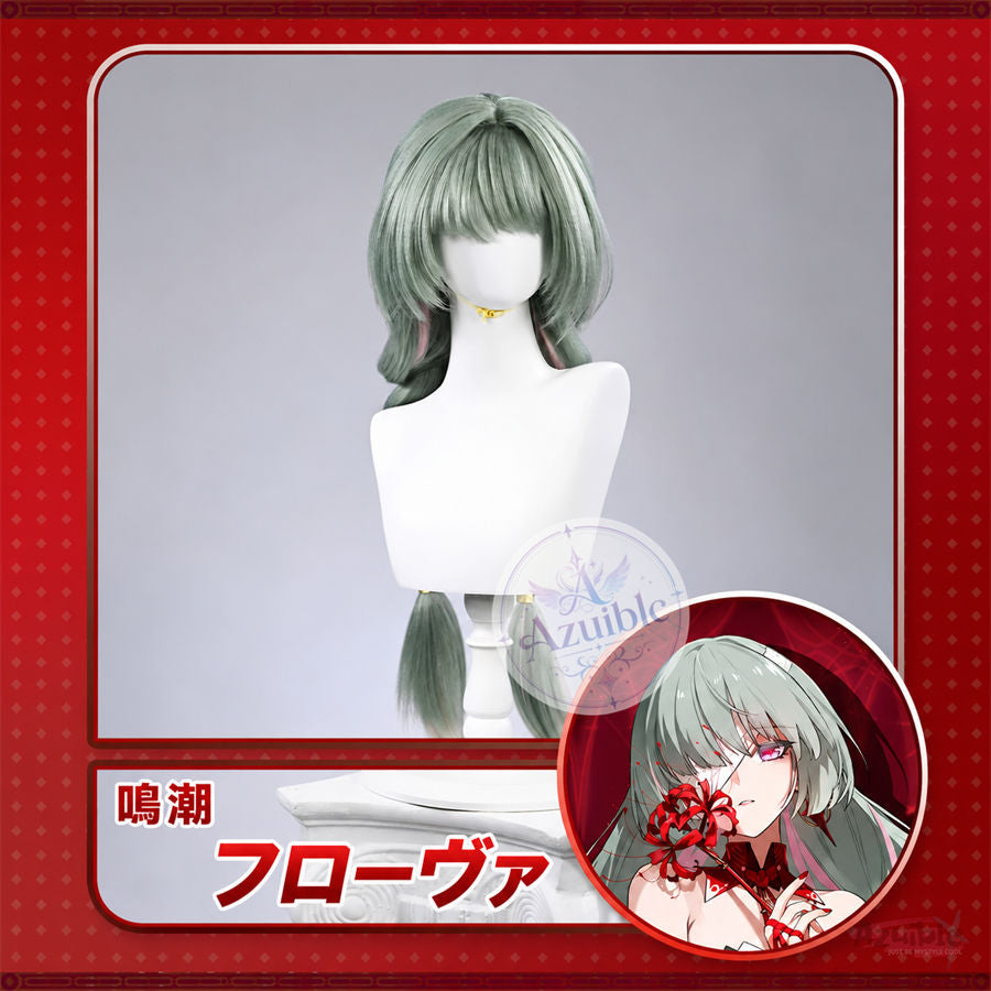 Azuiblc 鳴潮 フローヴァ コスプレウィッグ｜ピンクメッシュ・立体ゴールドヘアパーツ付き