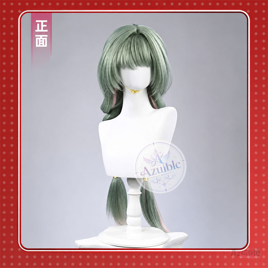 Azuiblc 鳴潮 フローヴァ コスプレウィッグ｜ピンクメッシュ・立体ゴールドヘアパーツ付き