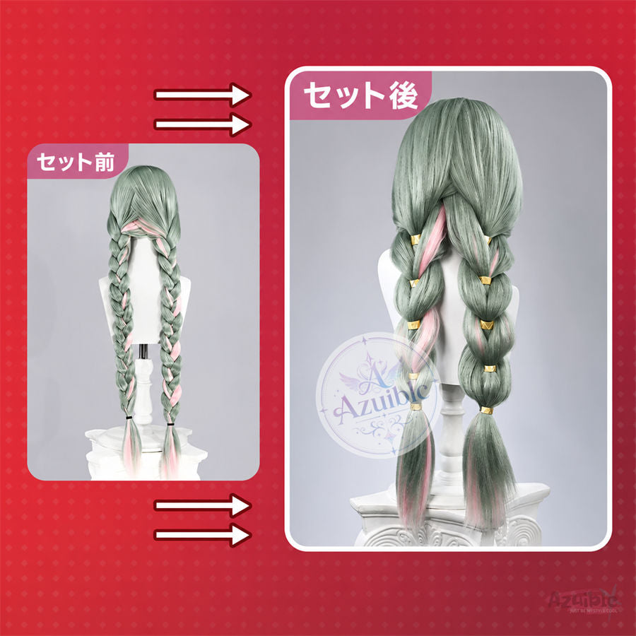 Azuiblc 鳴潮 フローヴァ コスプレウィッグ｜ピンクメッシュ・立体ゴールドヘアパーツ付き