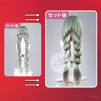 Azuiblc 鳴潮 フローヴァ コスプレウィッグ｜ピンクメッシュ・立体ゴールドヘアパーツ付き